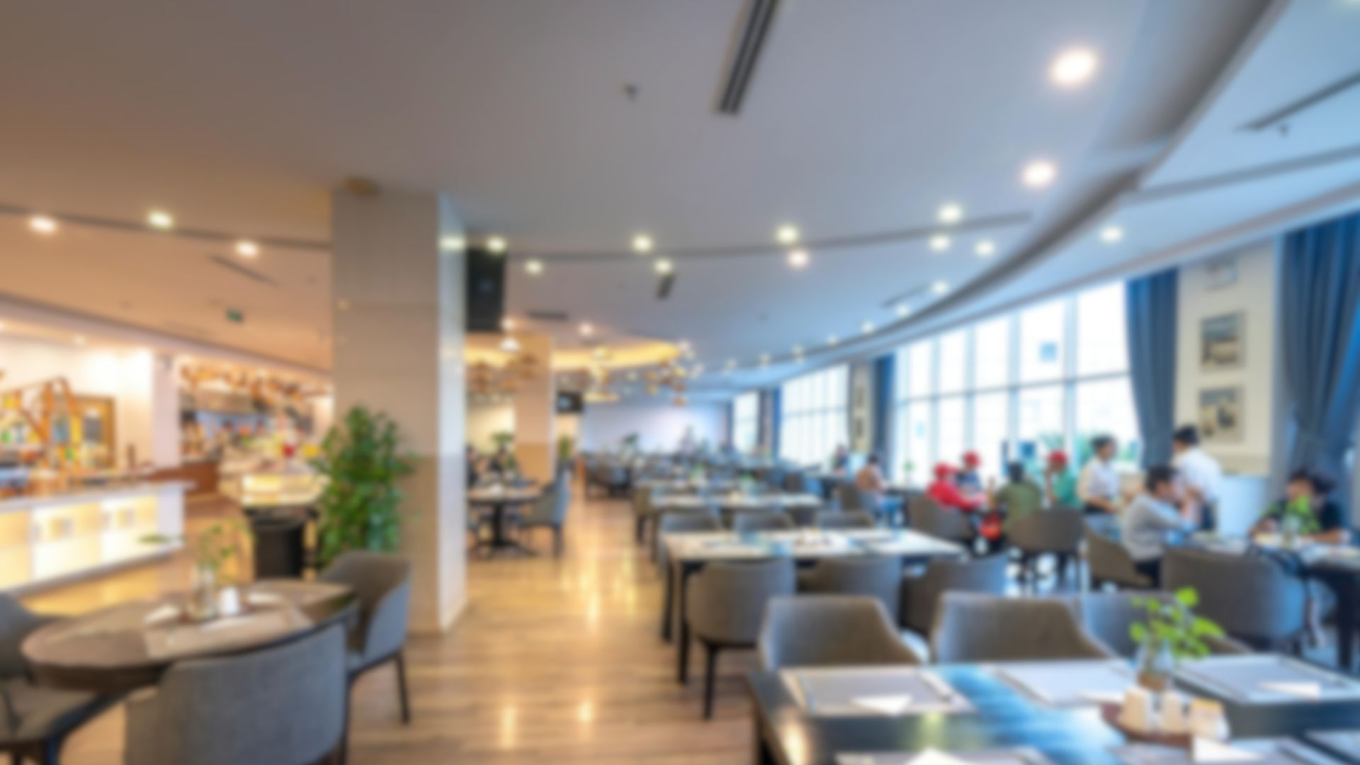 Panoramic view of a modern smart office interior hallway